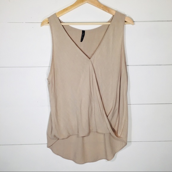 Final Touch Tops - FINAL TOUCH Beige High Low Draped Front Blouse L Final Touch Tops - FINAL TOUCH Beige High Low Draped Front Blouse L